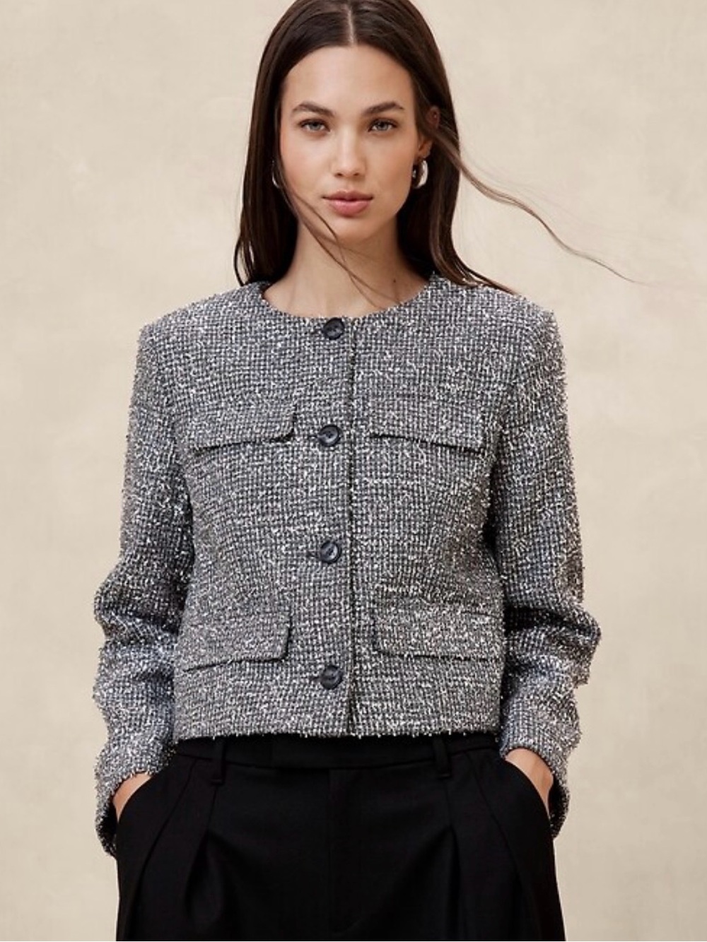 NWT Banana Republic Factory Women's
metallic Tweed Jacket Small